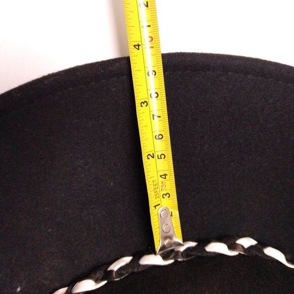 black wool felt fedora hat with black and white braided belt band - Picture 7 of 8